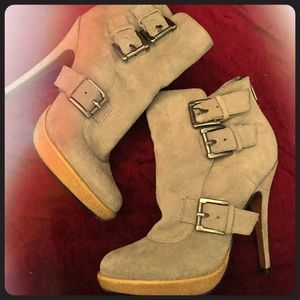 Suede High Heel Buckle Booties